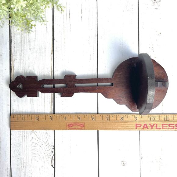 Vintage Banjo Style Shape Solid Wood Shelf Handcrafted Details Dark Brown - Picture 14 of 16